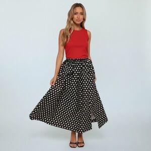 Petal & Pup Mable Black and White Polka Dot Maxi Skirt with side slit